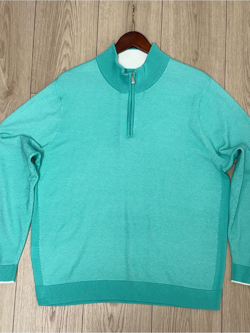 Tommy Bahama IslandZone Mens Large Turquoise Palm Pro Quarter Zip Pullover Sweat